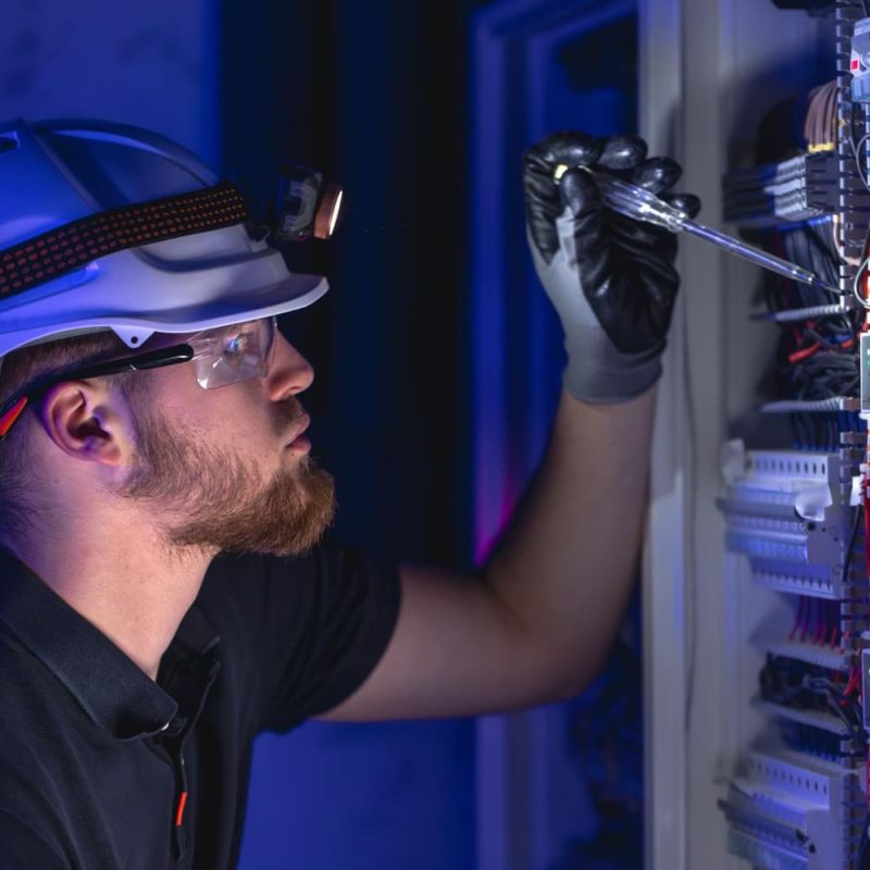 elettricista che lavora quadro elettrico